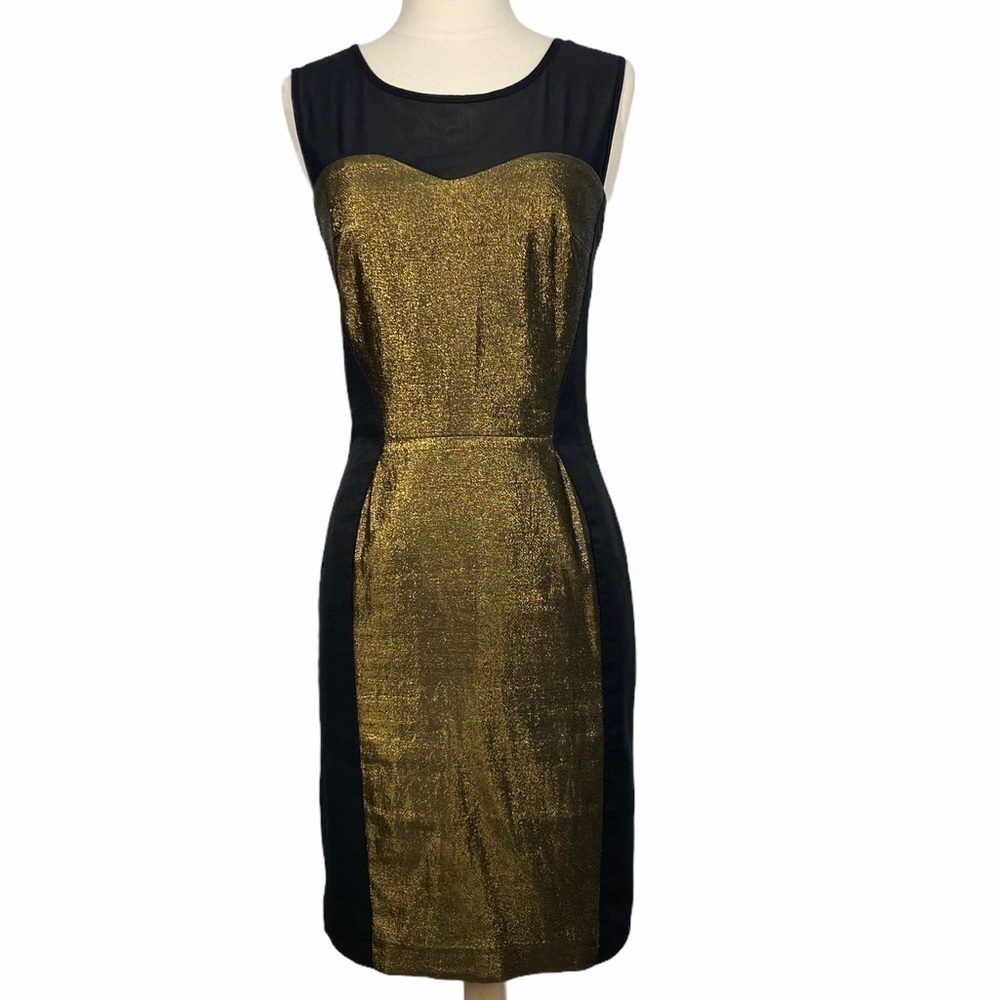 Reiss Black & Gold Metallic Celina Paneled Dress Size 4